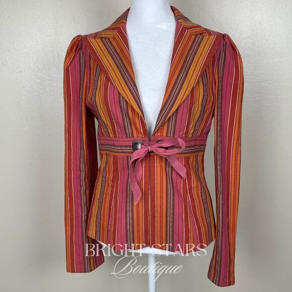 Rare Stripe Blazer Jacket ASO Paige Matthews Charmed Tie Front Vintage Y2K - Picture 5 of 11